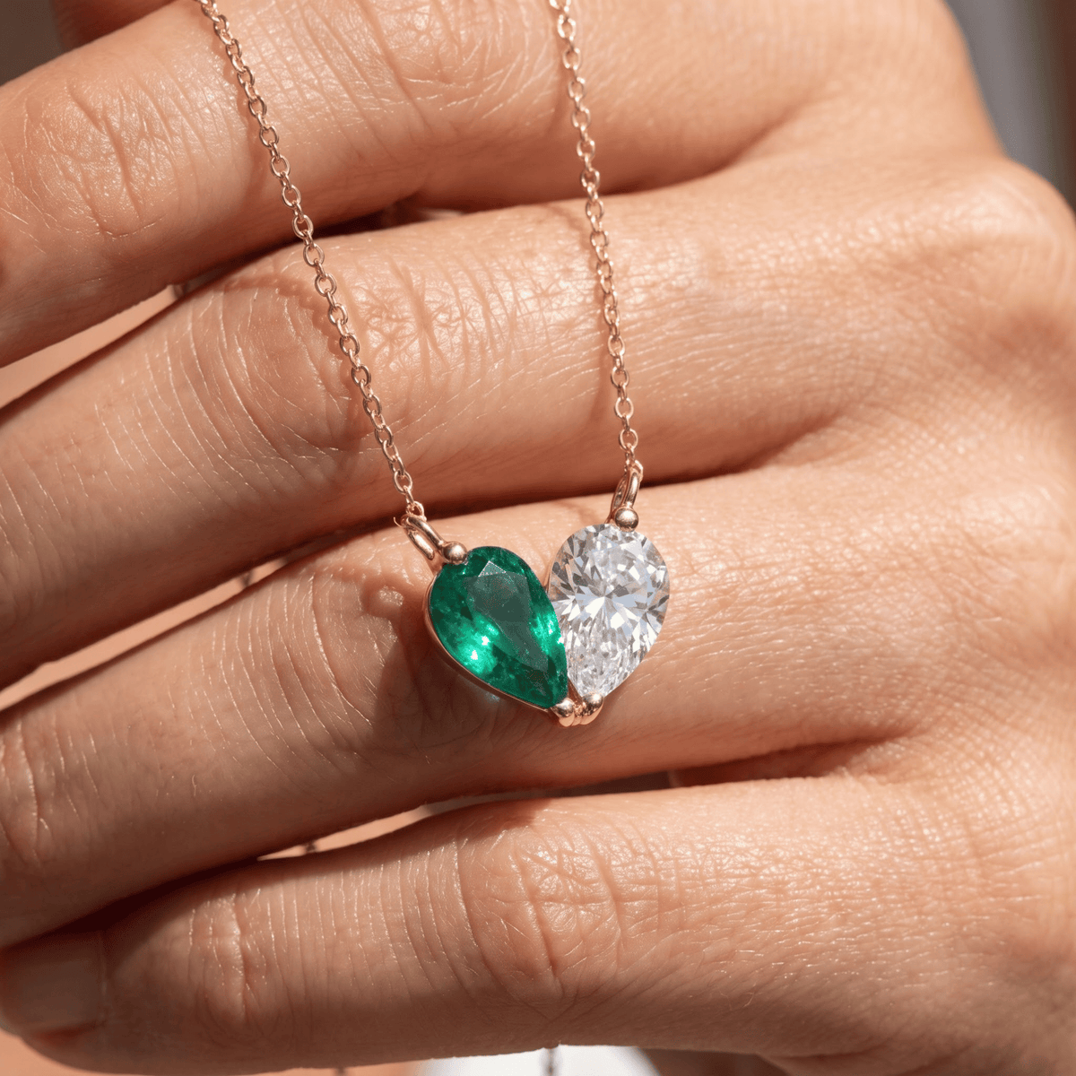 4.44 Cttw Pear Emerald, Ruby, Sapphire and Lab Diamond 14K Yellow Gold Toi et Moi Heart Pendant Necklace