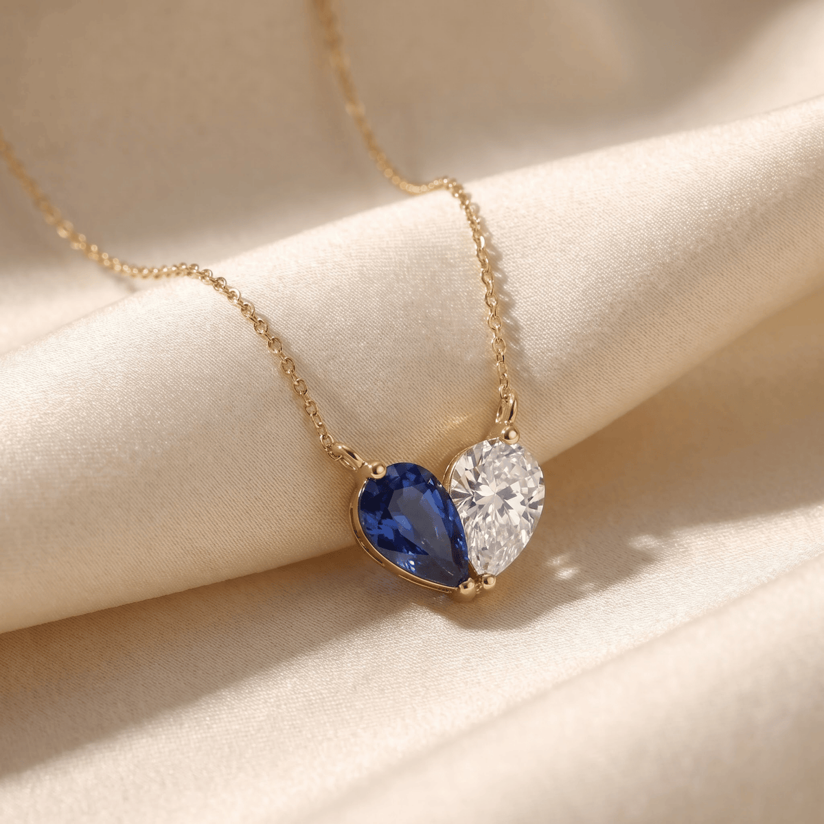 4.44 Cttw Pear Emerald, Ruby, Sapphire and Lab Diamond 14K Yellow Gold Toi et Moi Heart Pendant Necklace