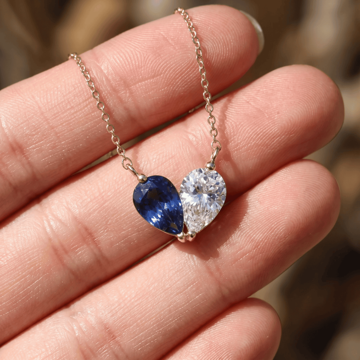 4.44 Cttw Pear Emerald, Ruby, Sapphire and Lab Diamond 14K Yellow Gold Toi et Moi Heart Pendant Necklace