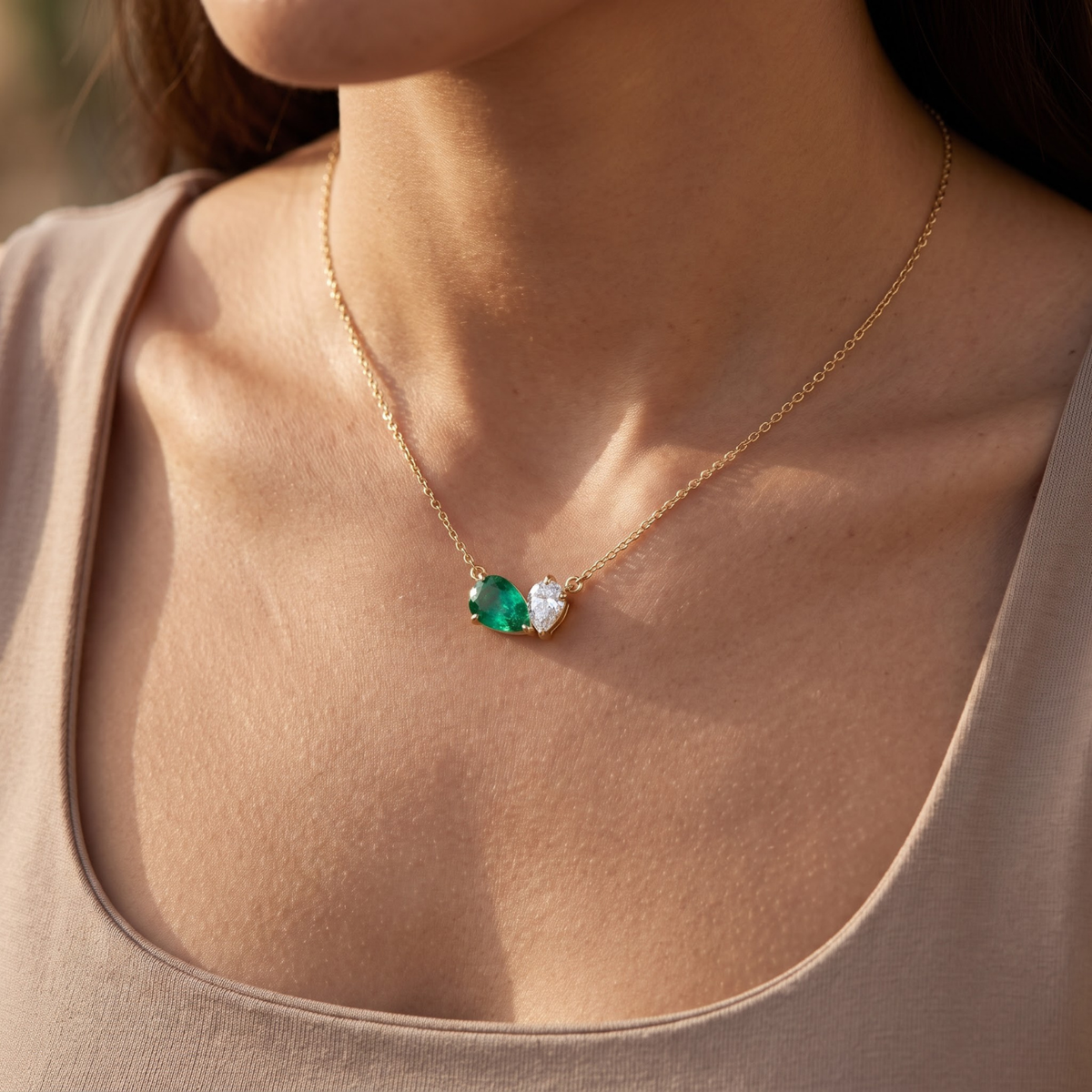4.33 Cttw Pear Emerald, Ruby, Sapphire and Lab Diamond 14K Yellow Gold Toi et Moi Pendant Necklace
