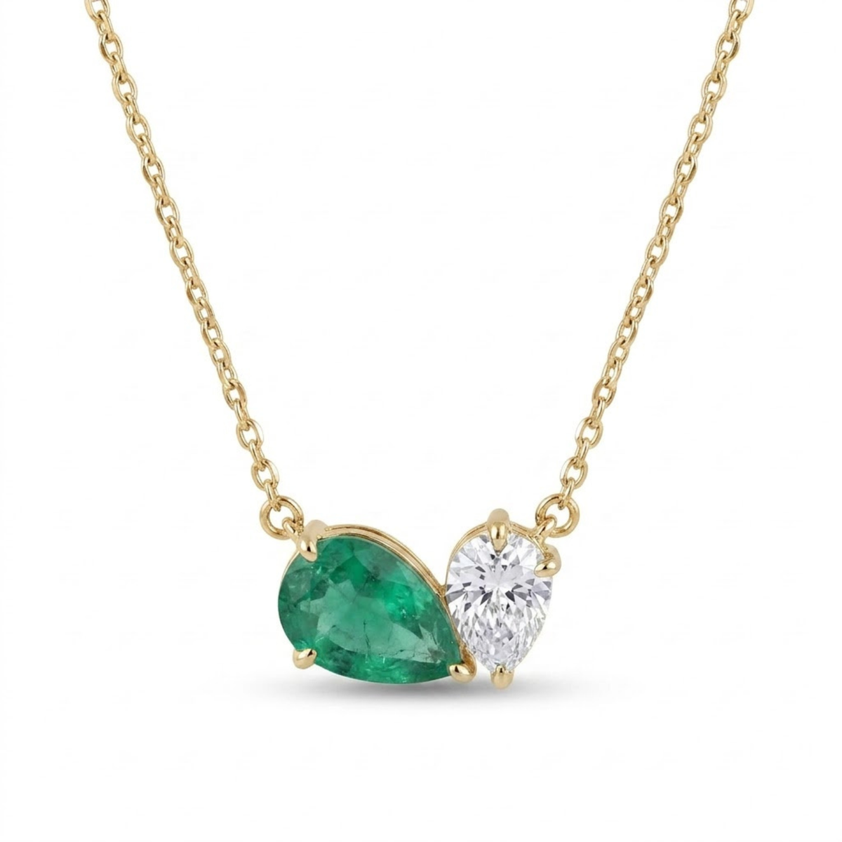 4.33 Cttw Pear Emerald, Ruby, Sapphire and Lab Diamond 14K Yellow Gold Toi et Moi Pendant Necklace