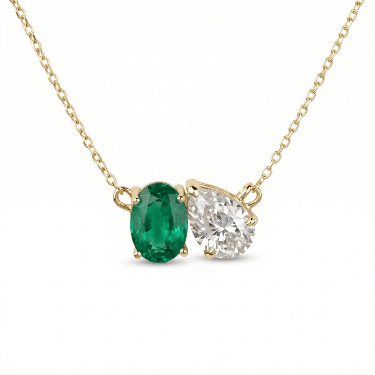 2.95 Cttw Oval Emerald, Ruby, Sapphire and Lab Diamond 14K Yellow Gold Toi et Moi Pendant Necklace