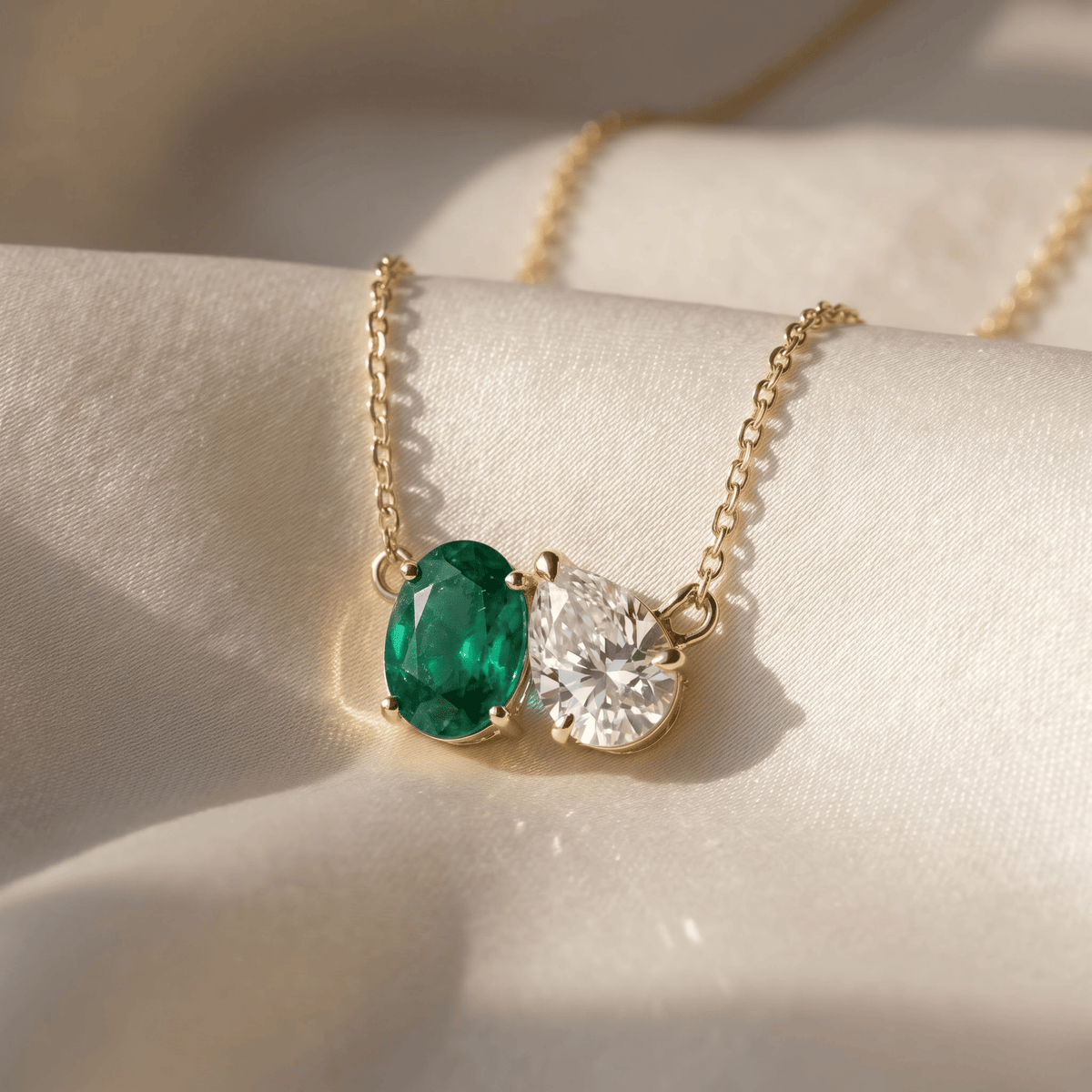 2.95 Cttw Oval Emerald, Ruby, Sapphire and Lab Diamond 14K Yellow Gold Toi et Moi Pendant Necklace