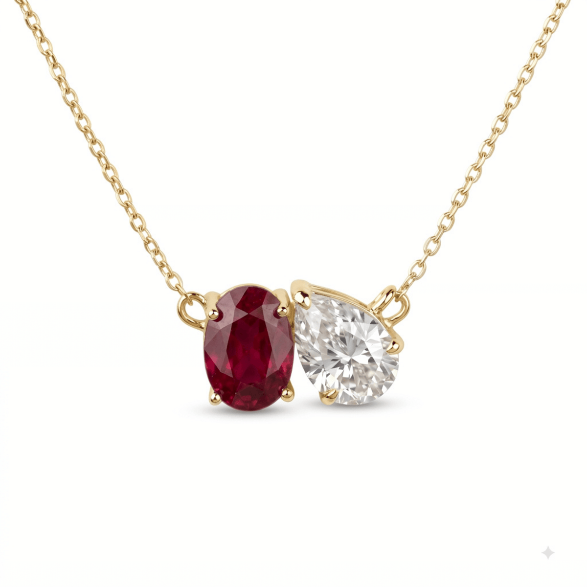 2.95 Cttw Oval Emerald, Ruby, Sapphire and Lab Diamond 14K Yellow Gold Toi et Moi Pendant Necklace