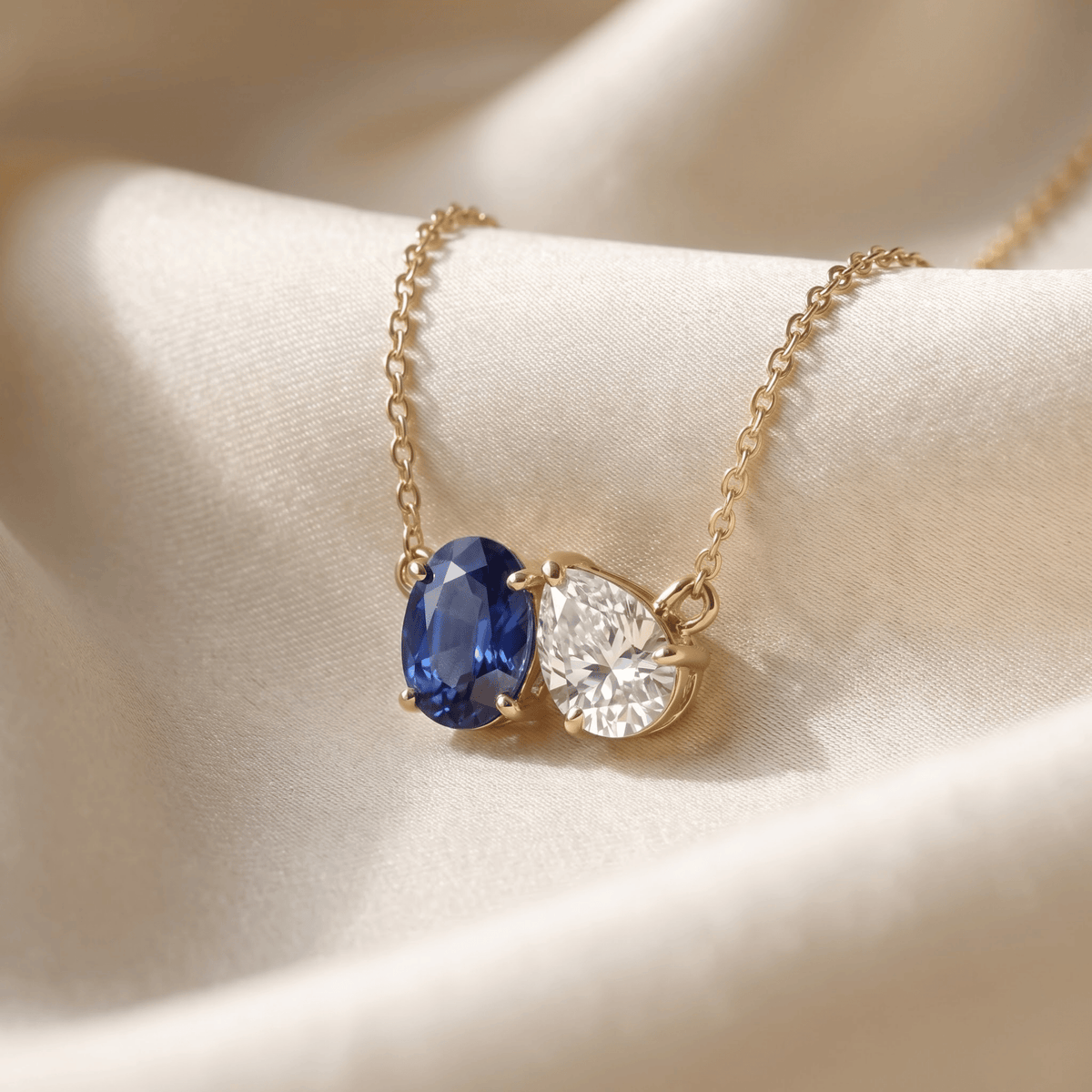 2.95 Cttw Oval Emerald, Ruby, Sapphire and Lab Diamond 14K Yellow Gold Toi et Moi Pendant Necklace
