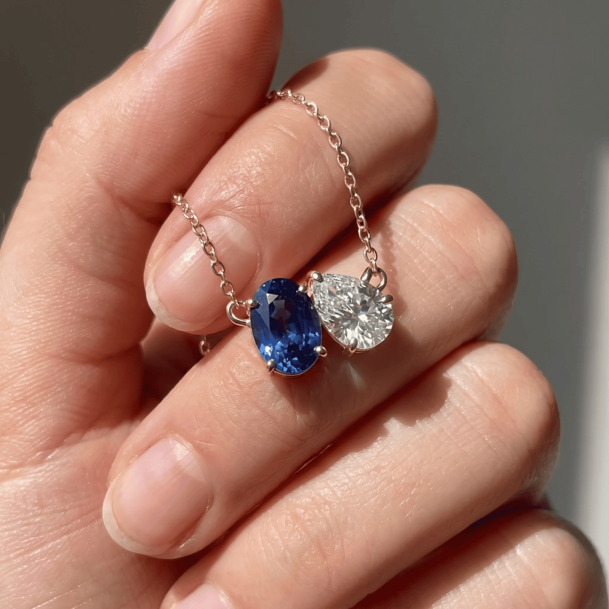 2.95 Cttw Oval Emerald, Ruby, Sapphire and Lab Diamond 14K Yellow Gold Toi et Moi Pendant Necklace