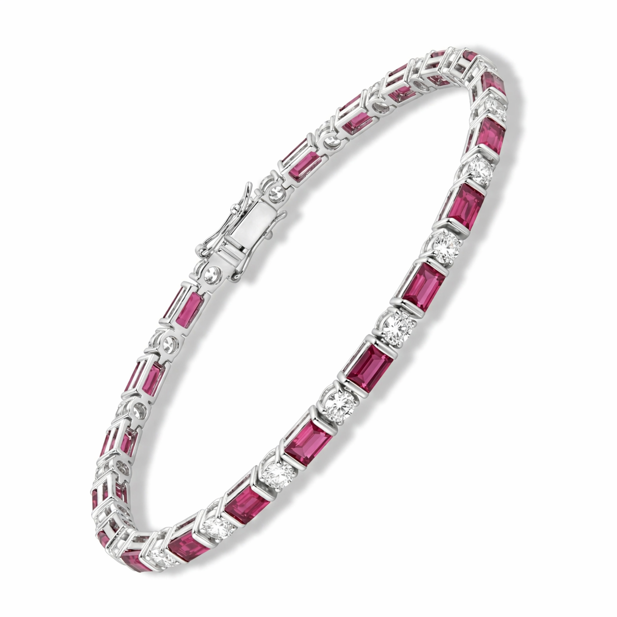 Natural Round Rhodolite Silver Bracelet 7.5 inch