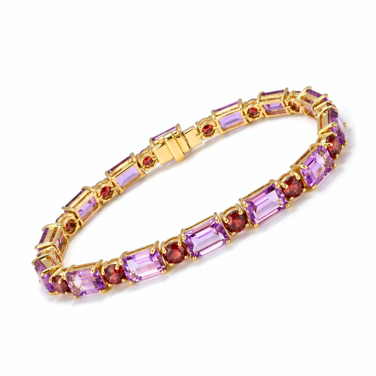 Natural Octagon Cut Amethyst Gold Over Silver Tennis Bracelet 6.5 inches