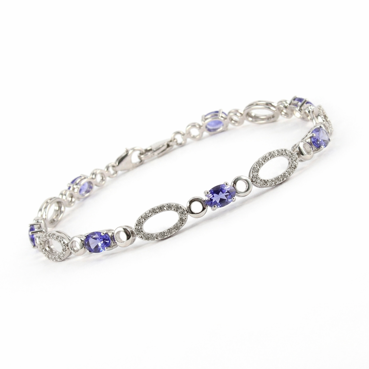 Natural Oval Blue Iolite 8-inch Link Bracelet Silver