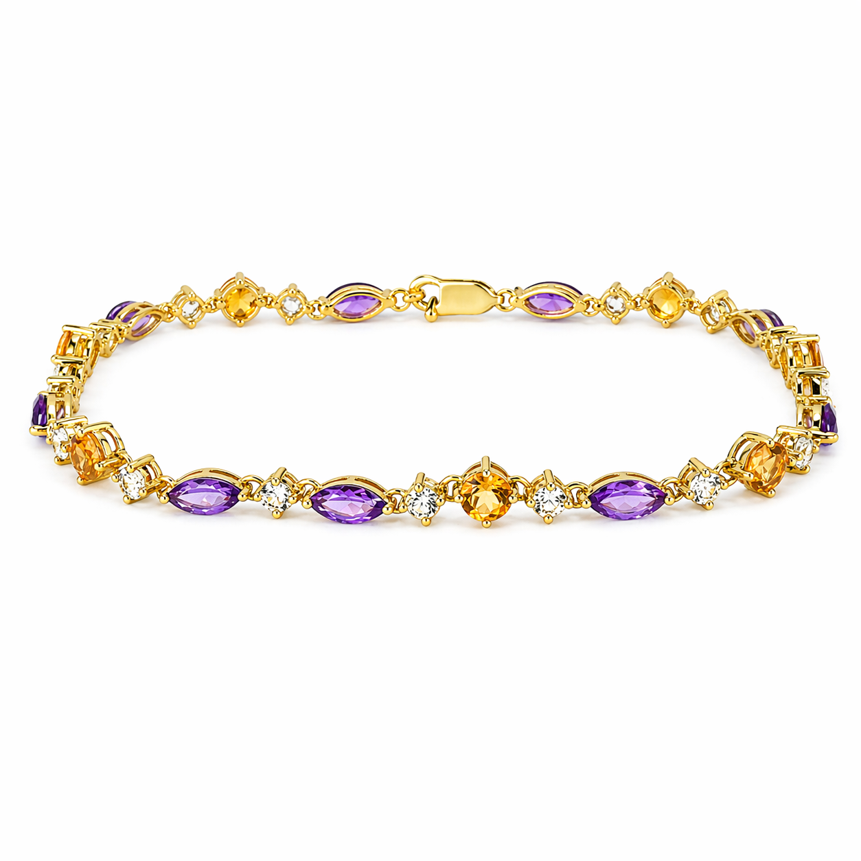 16.6 Ct Multi Gemstone Prong Yellow Gold Over Silver Link Bracelet