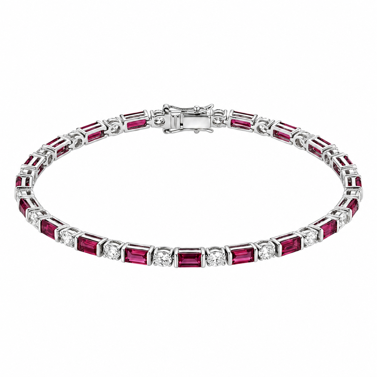 Natural Round Rhodolite Silver Bracelet 7.5 inch