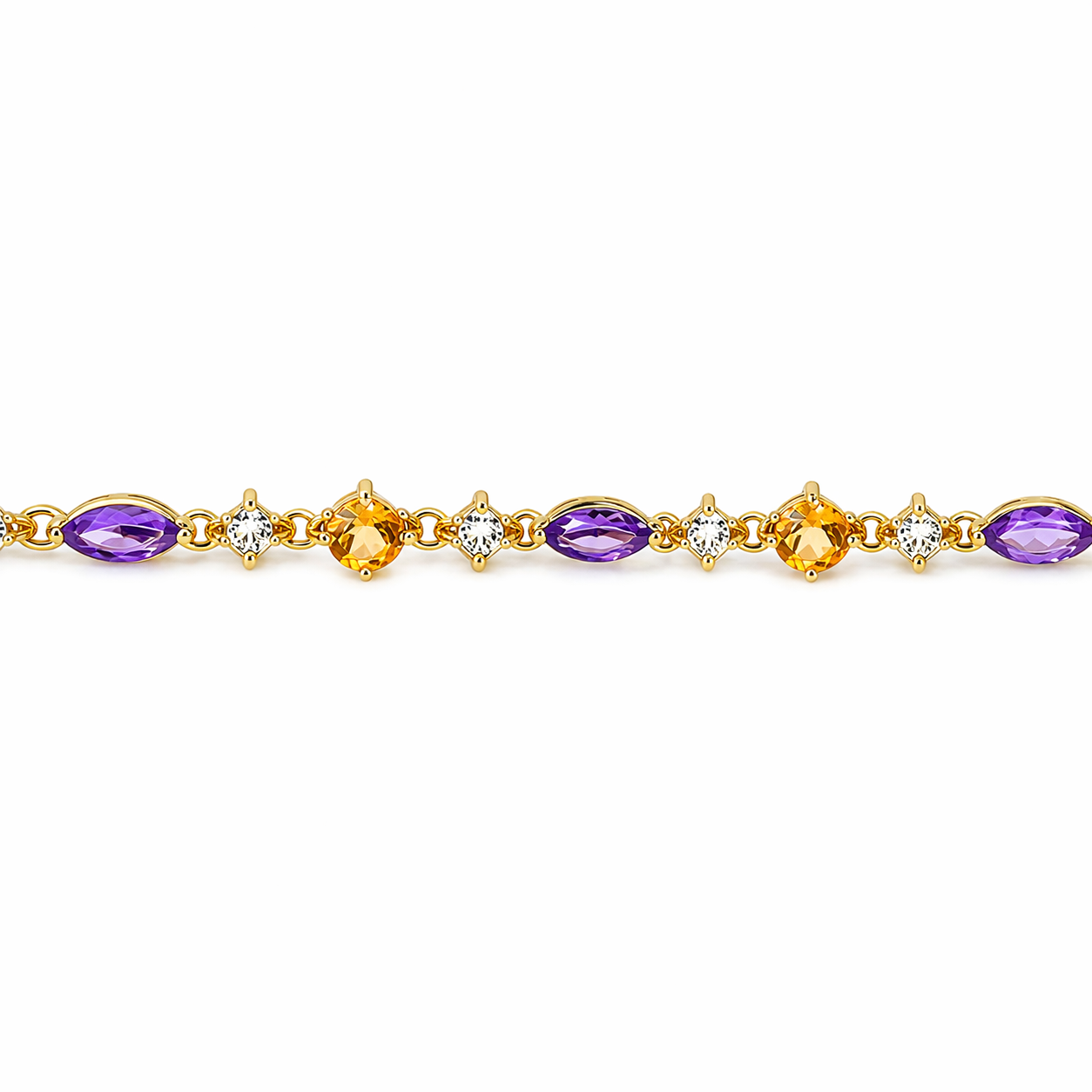 16.6 Ct Multi Gemstone Prong Yellow Gold Over Silver Link Bracelet