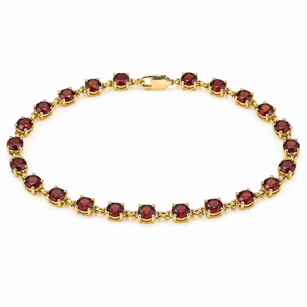 4.7 Ct Round Red Garnet Prong Silver Tennis Link Bracelet