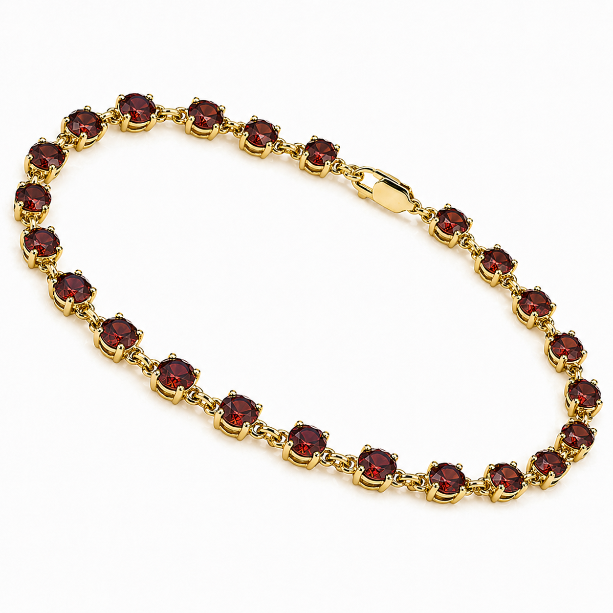 4.7 Ct Round Red Garnet Prong Silver Tennis Link Bracelet