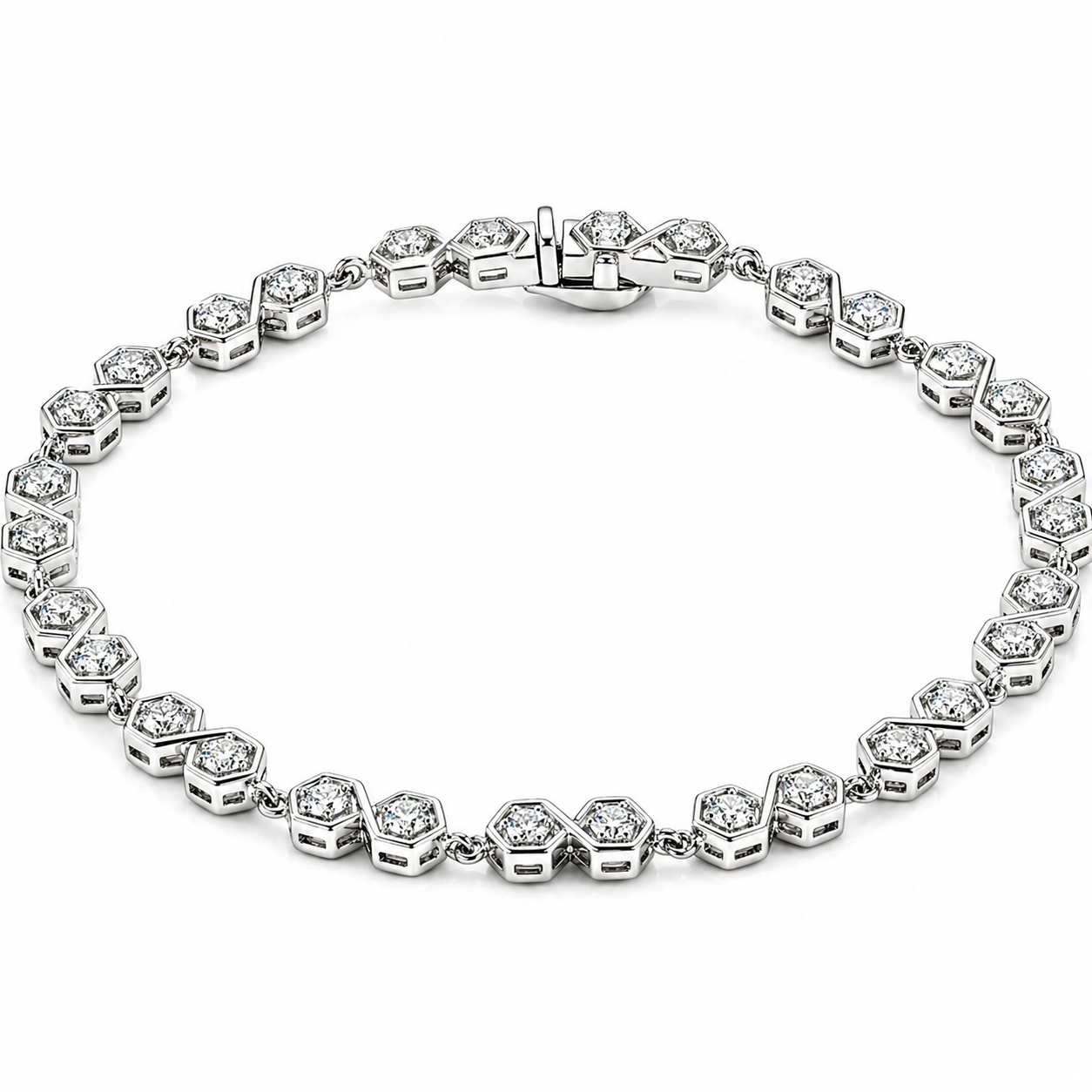 5.4 Ct Round White Zircon Bezel Silver Infinity Link Bracelet
