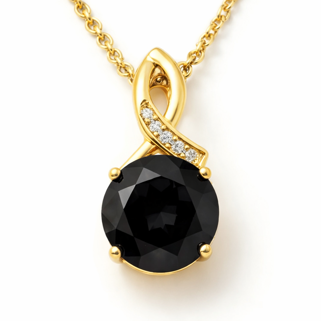 Natural Black Onyx Silver Pendant Necklace