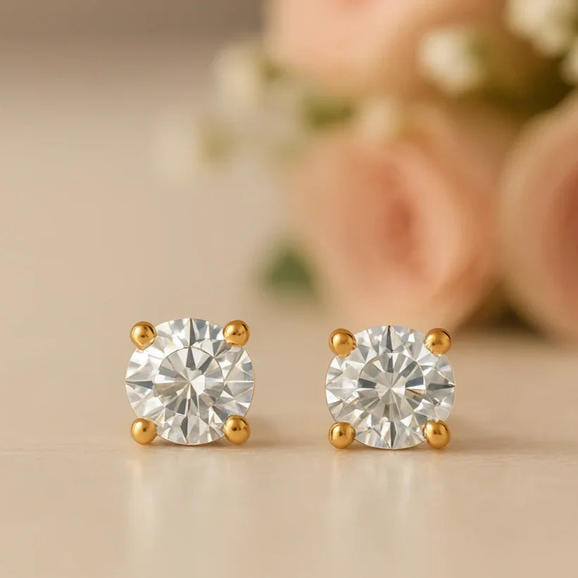IGI Certified Round Lab Grown Diamond Solitaire Stud Earrings Yellow Gold - Fine Diamond