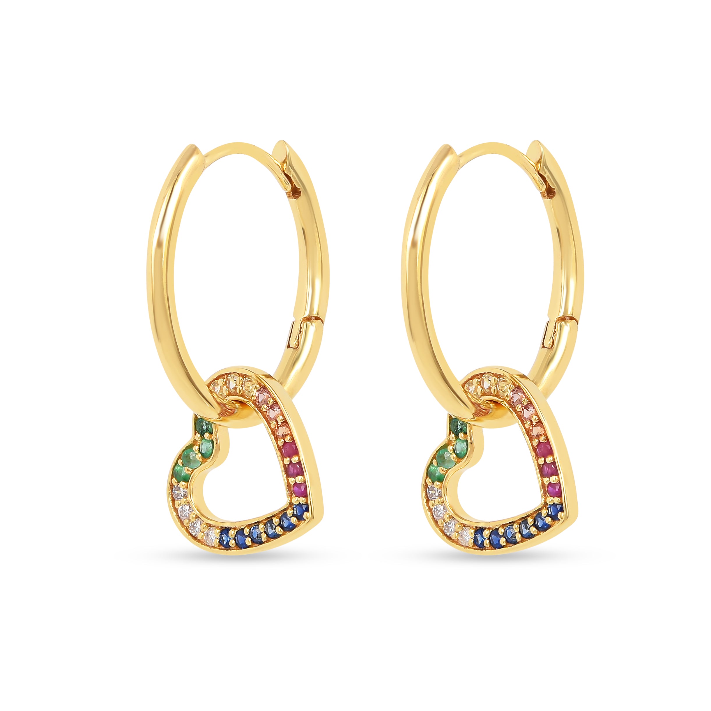 22k Gold Vermeil Diamond and Multi-Gemstone Heart Hoop Earrings