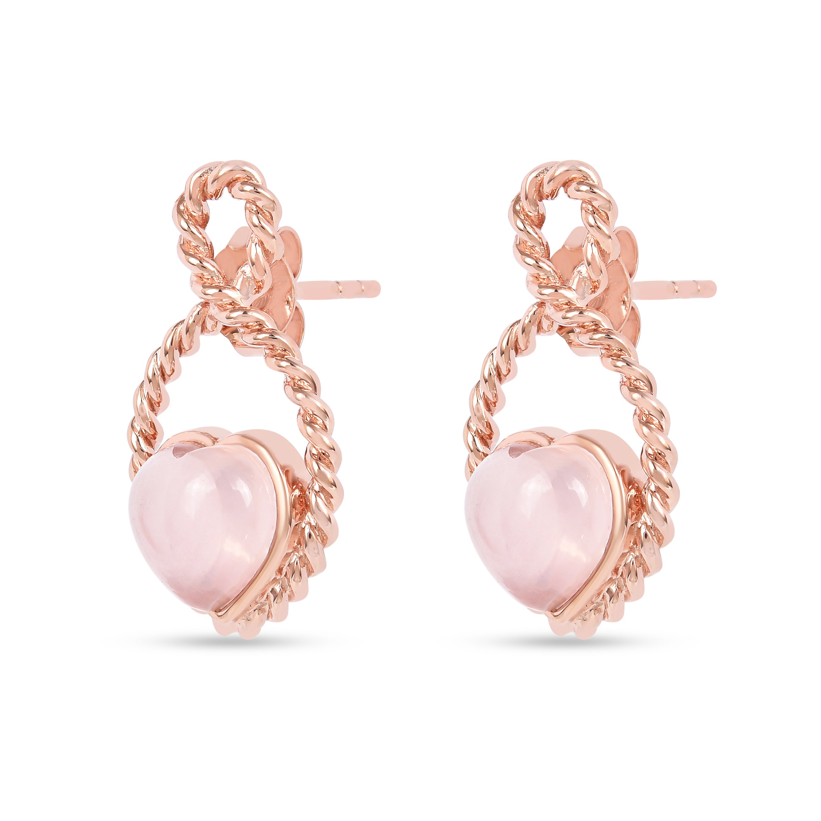 22k Gold Vermeil Rose Quartz Heart Push Post Earrings