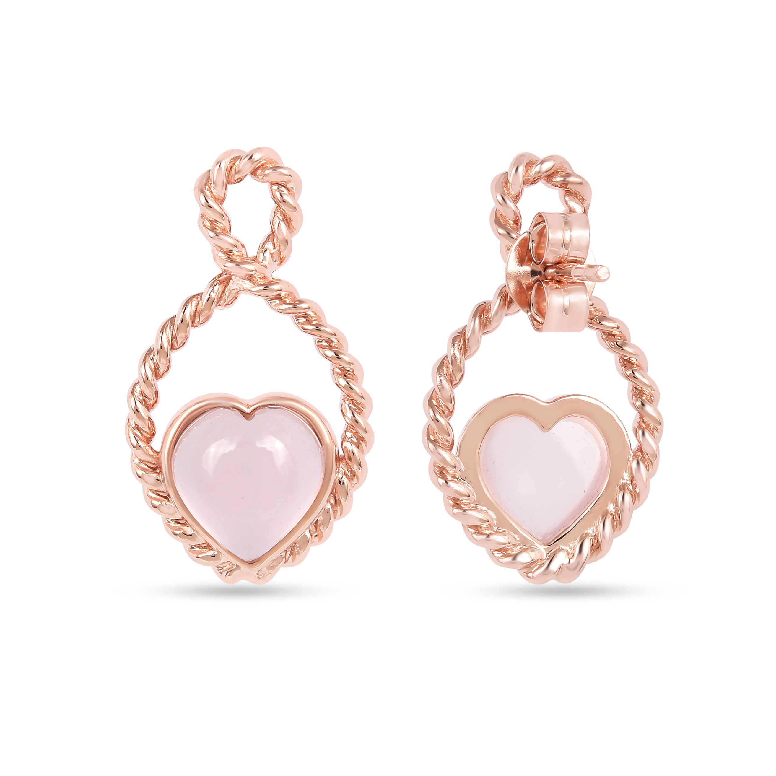 22k Gold Vermeil Rose Quartz Heart Push Post Earrings