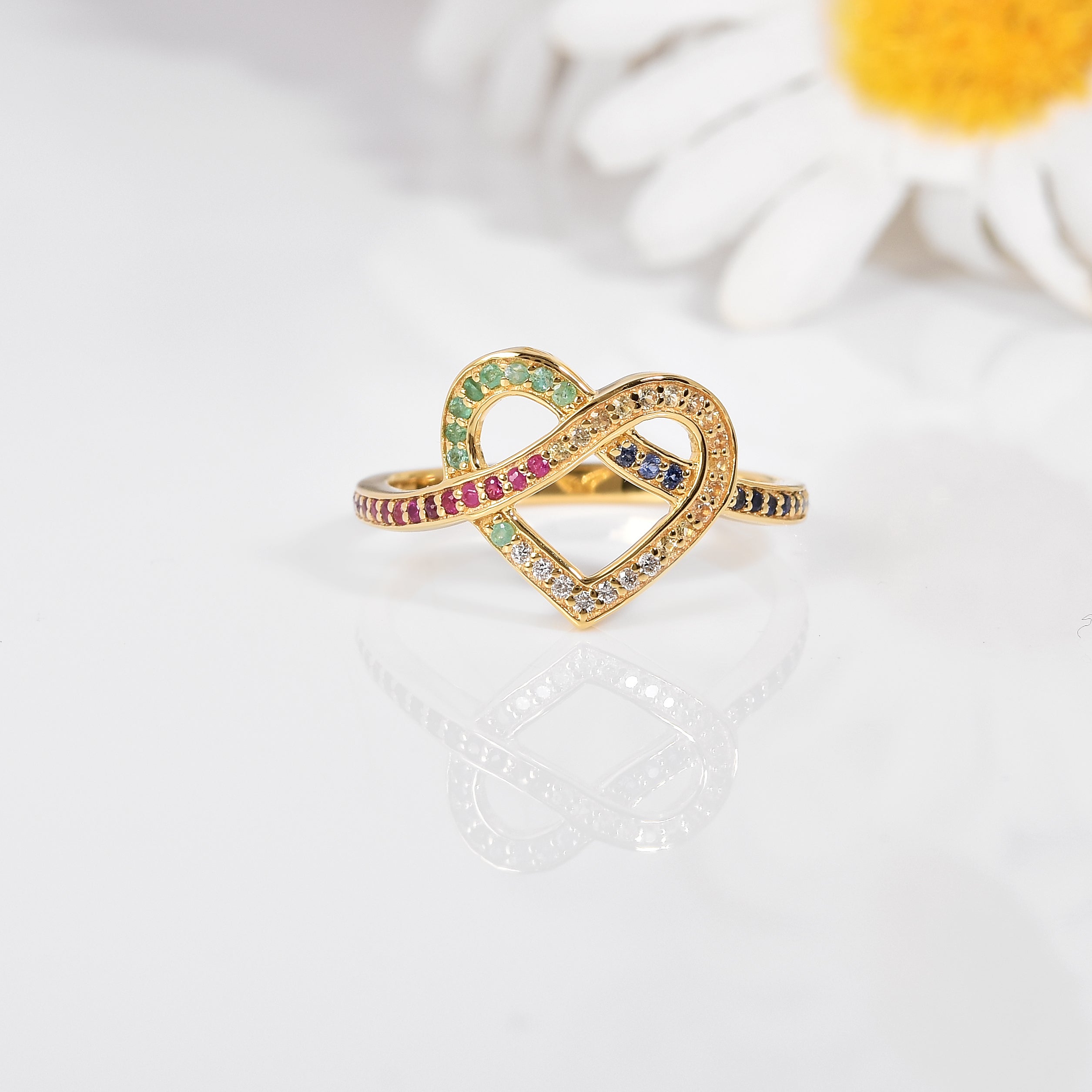 22k Gold Vermeil Diamond and Multi-Gemstone Infinity Heart Ring