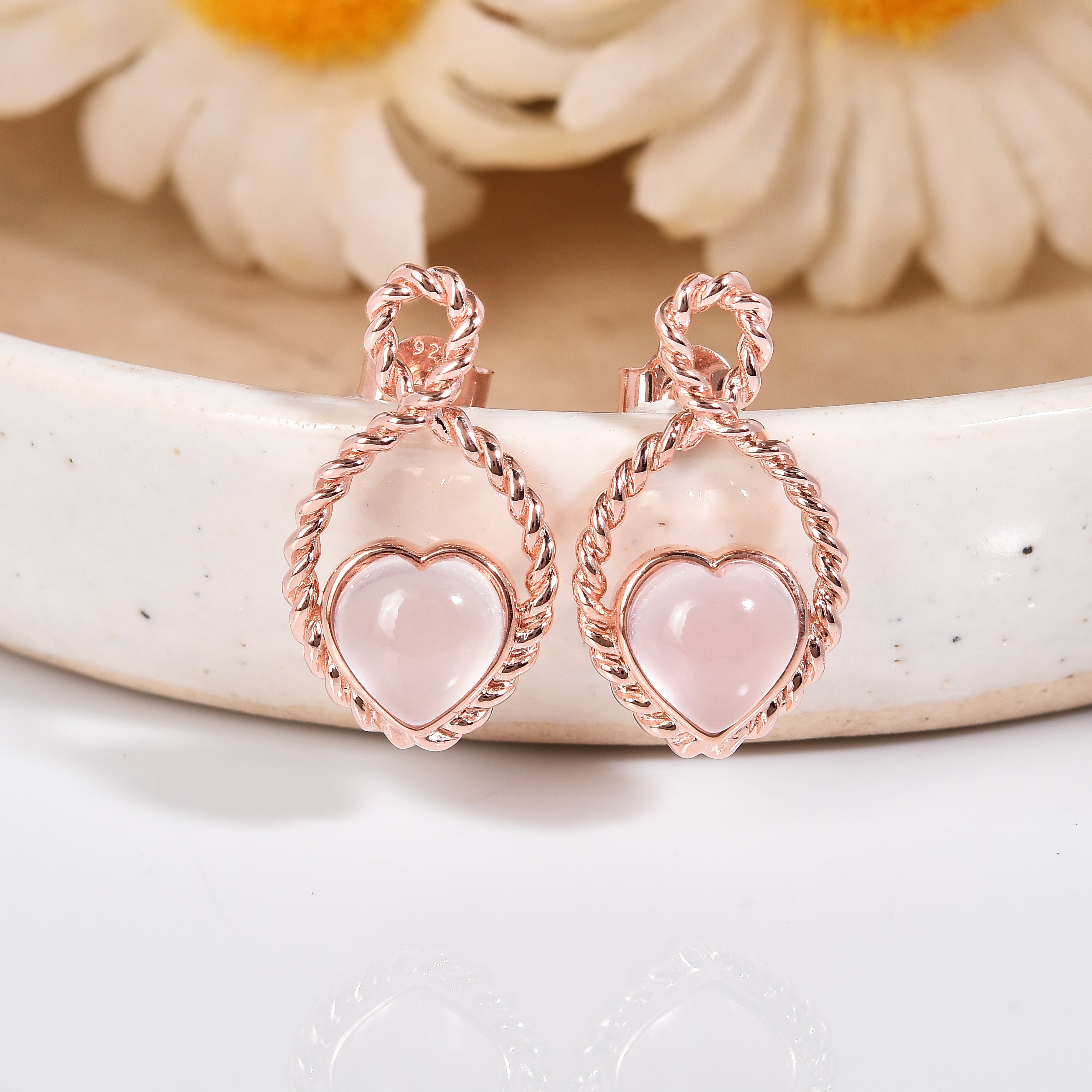 22k Gold Vermeil Rose Quartz Heart Push Post Earrings
