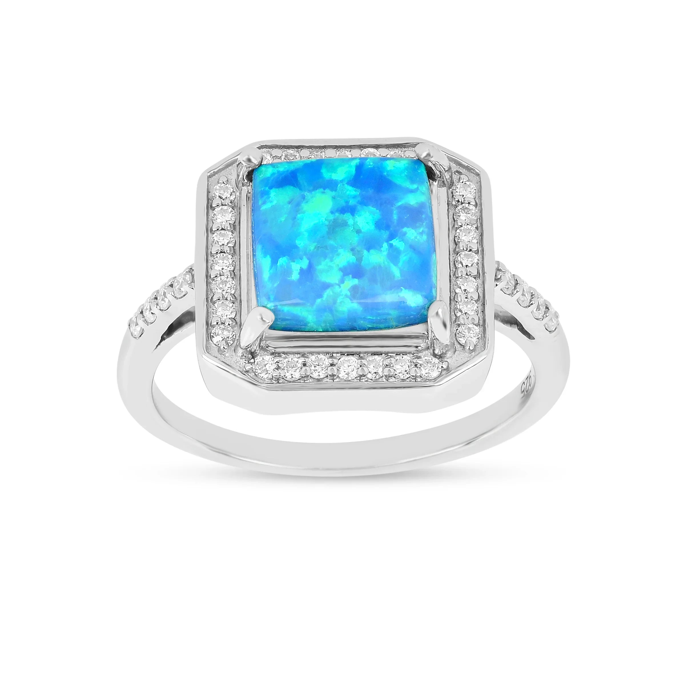 Lab Created Blue Opal Halo Ring Fine Color Jewels created opal ring, NOURRI, october birthstone ring, october jewelry, october jewelry for women, opal birthstone ring, opal engagement rings for women, opal gifts for women, opal gold rings, opal halo engagement ring, opal jewelry for women, opal jewelry sterling silver, opal promise ring, opal ring, opal ring for women, opal ring sterling silver, opal rings for women sterling silver, opal wedding ring, opal wedding rings for women, silver ring opal