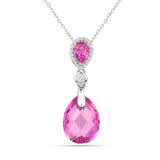 Created Pink Sapphire Teardrop Pendant Necklace