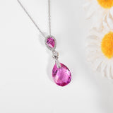 Created Pink Sapphire Teardrop Pendant Necklace