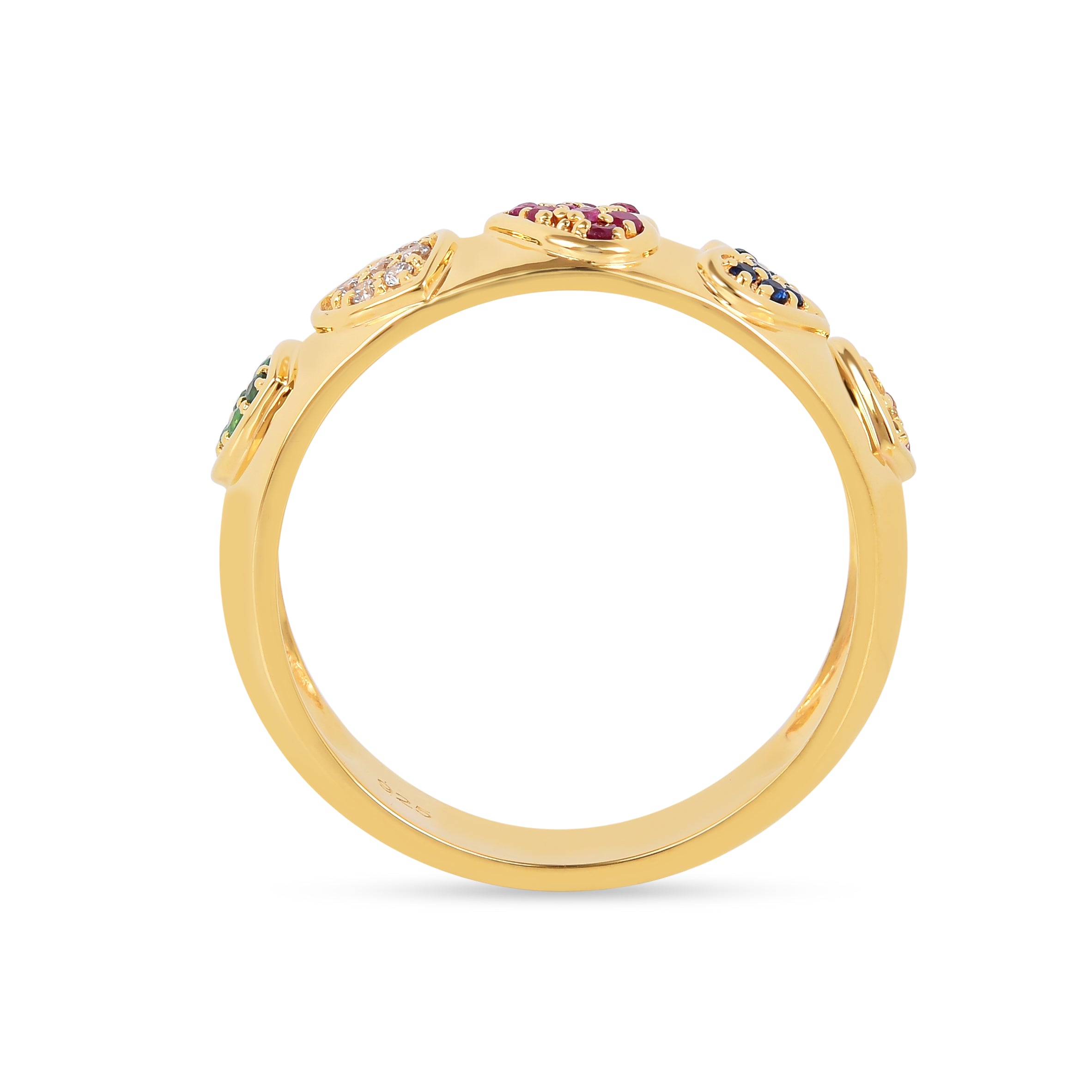 22k Gold Vermeil Diamond and Multi-Gemstone Heart Band Ring