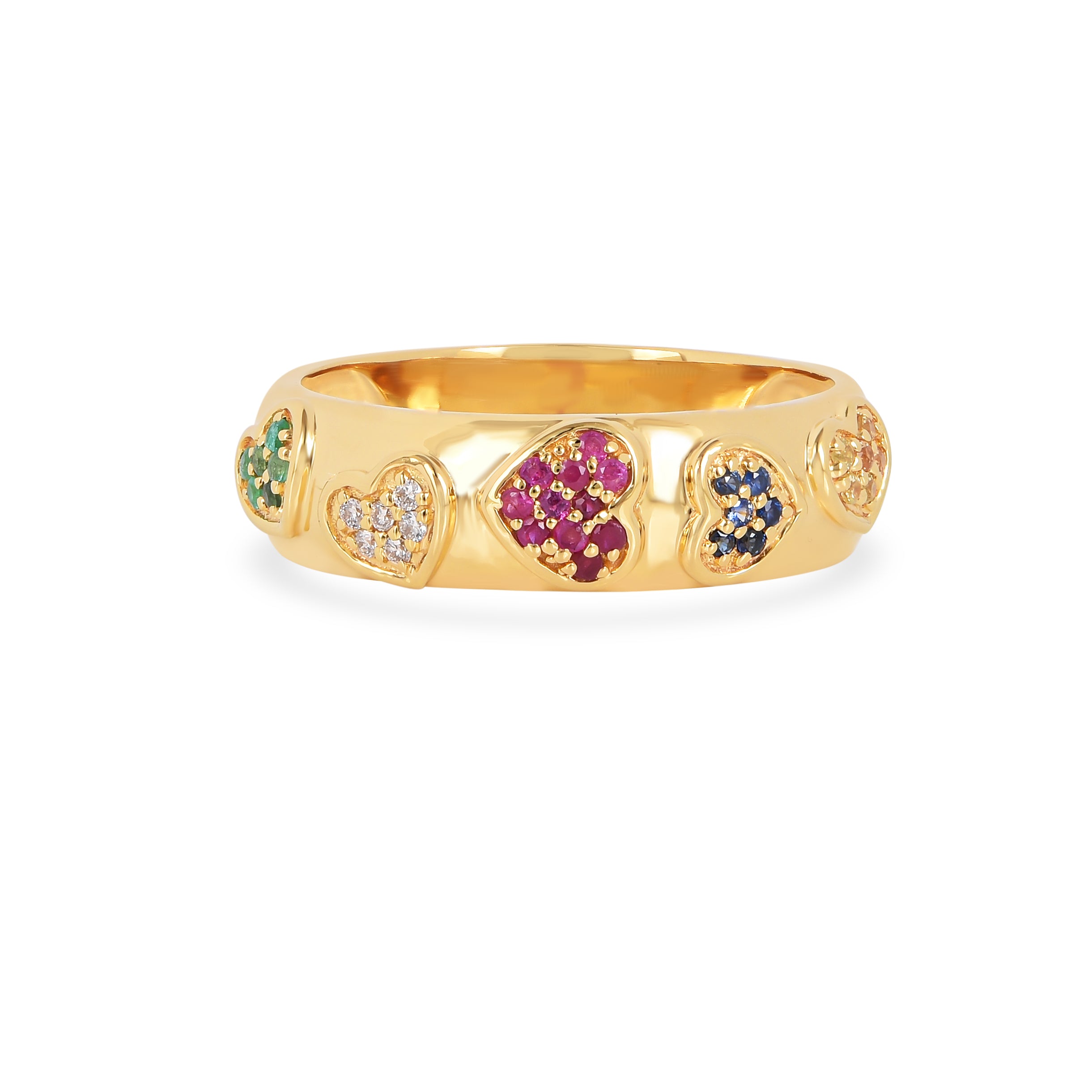 22k Gold Vermeil Diamond and Multi-Gemstone Heart Band Ring