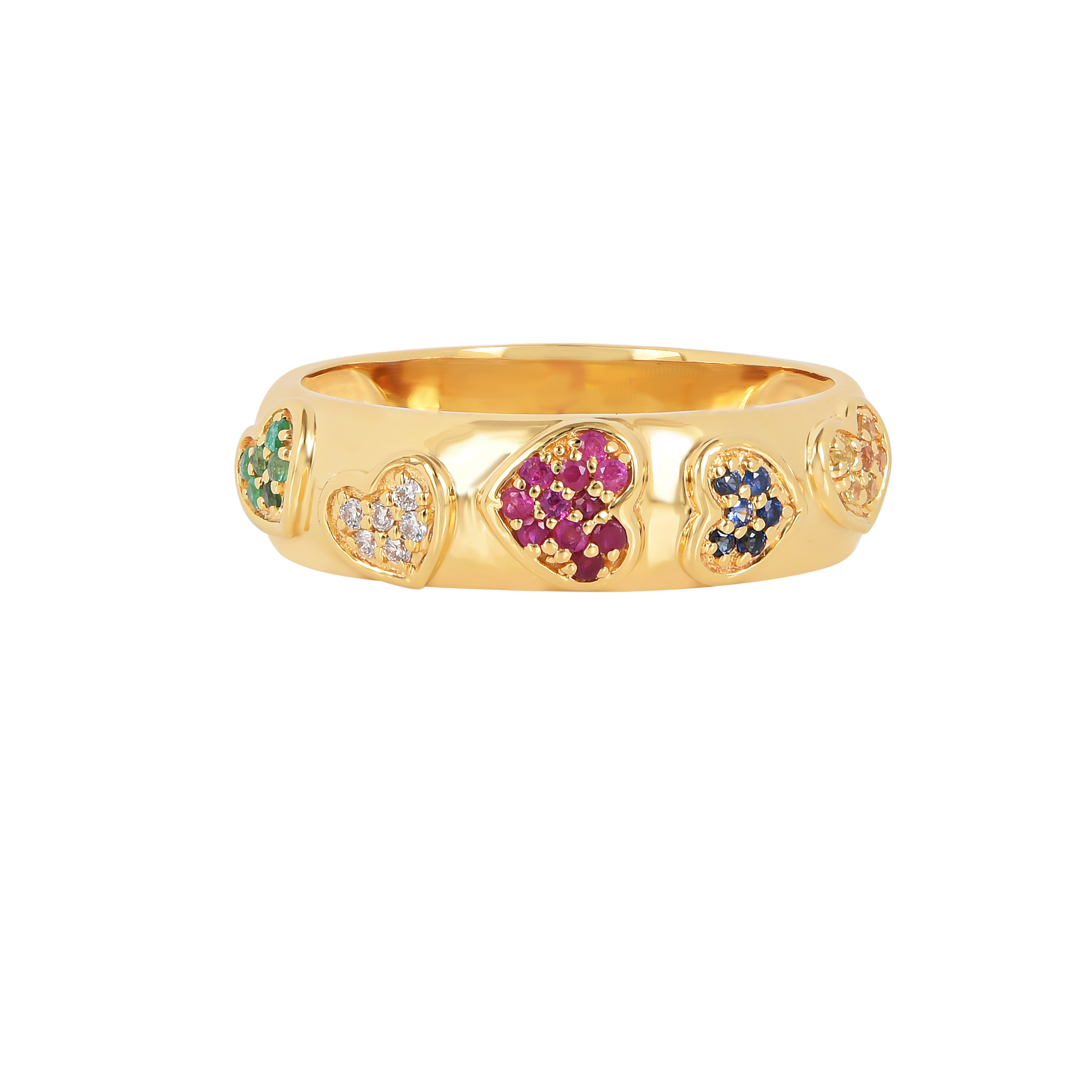 22k Gold Vermeil Diamond and Multi-Gemstone Heart Band Ring