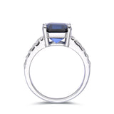 Created Blue Sapphire Engagement Ring Asscher Cut Blue Solitaire Ring Blue Cocktail Ring- FineColorJewels