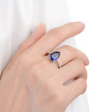 Created Blue Sapphire Teardrop Ring - FineColorJewels