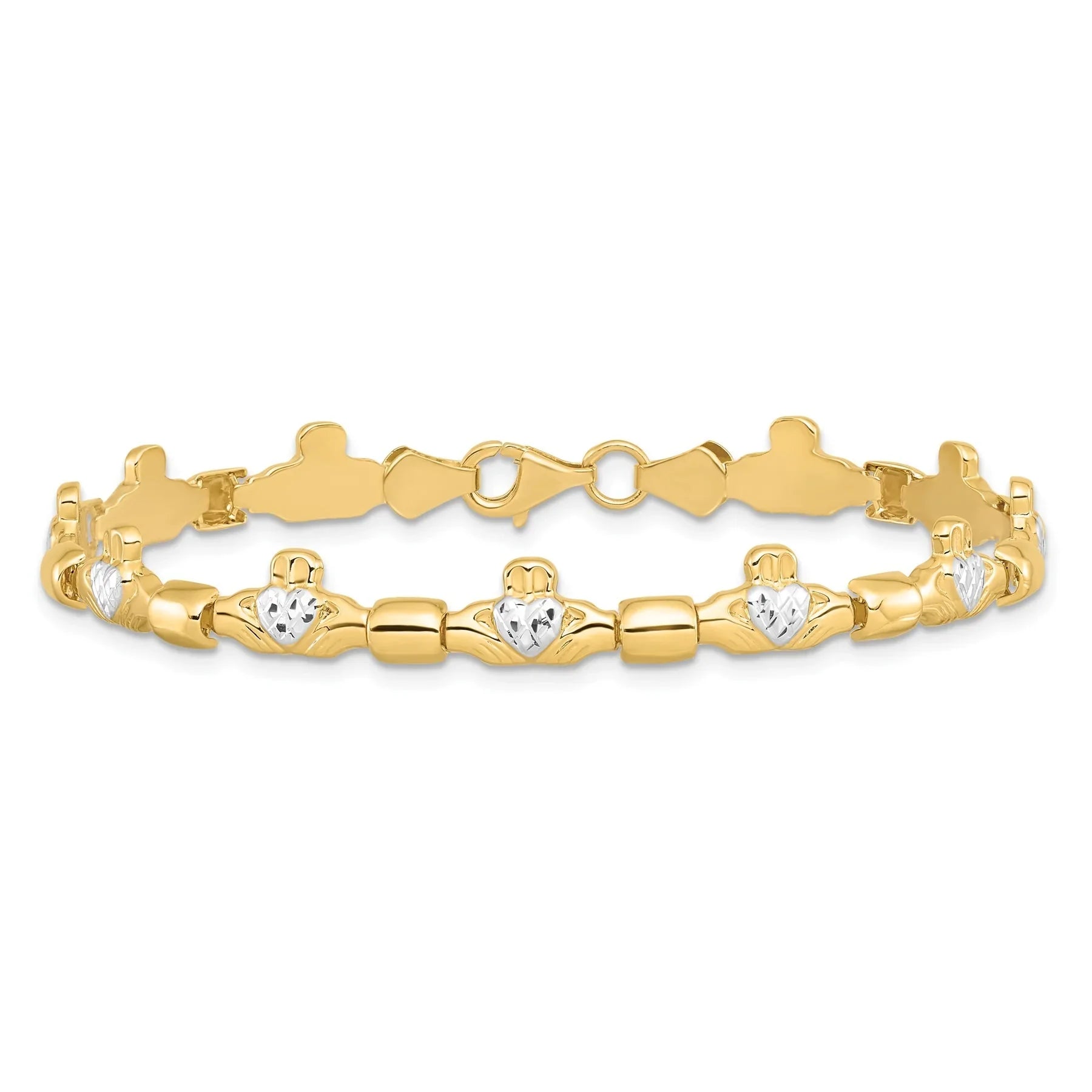 14K Gold Diamond-cut Claddagh Link Bracelet Fine Color Jewels claddagh bangle, claddagh bracelet, claddagh bracelet gold, claddagh christening bracelets, irish claddagh bracelet, QG