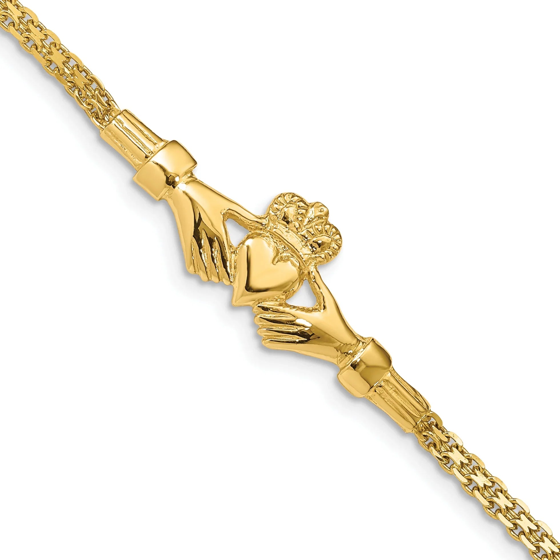 14K Gold Claddagh and Bismark Chain Bracelet Fine Color Jewels claddagh bangle, claddagh bracelet, claddagh bracelet gold, claddagh christening bracelets, irish claddagh bracelet, QG