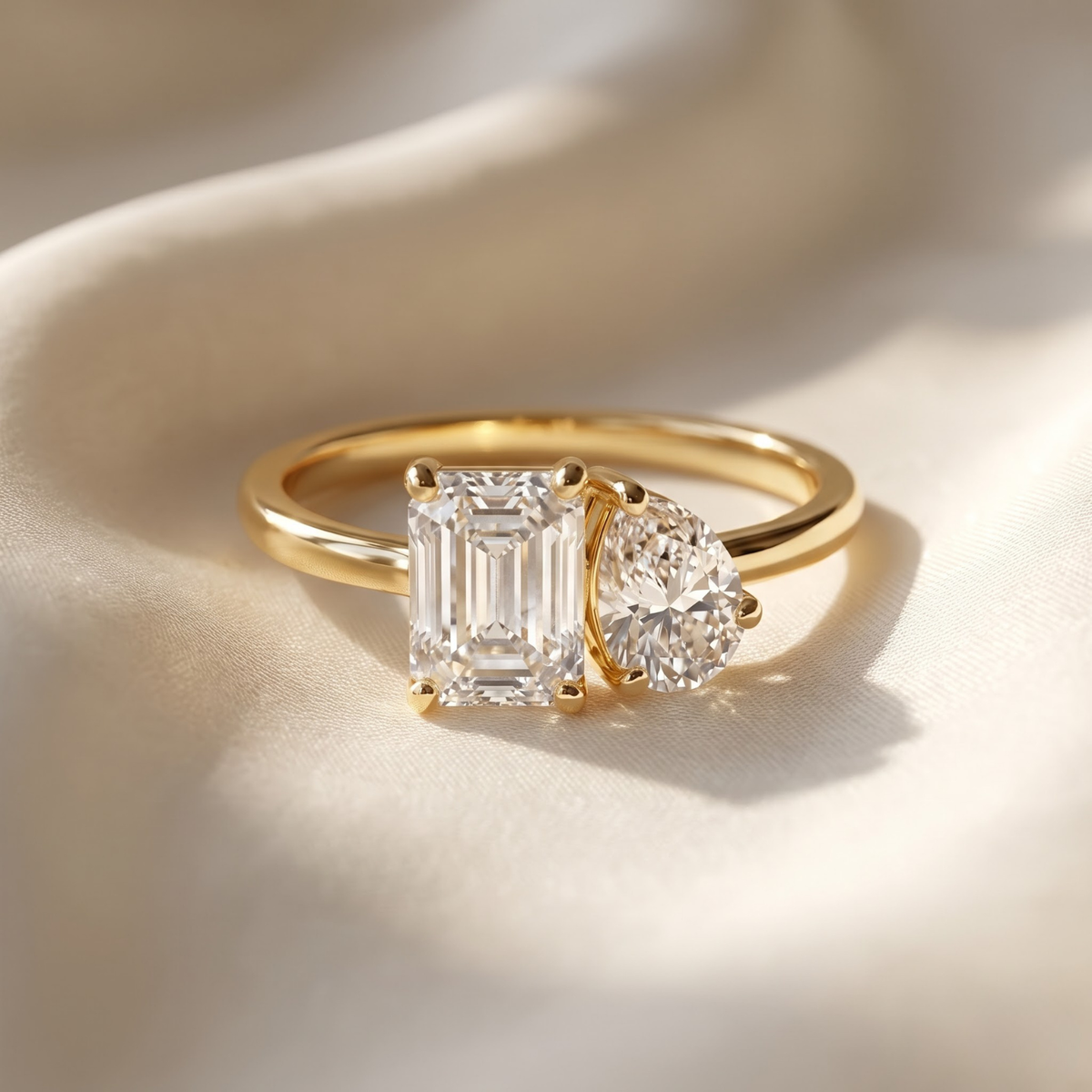 2.450 Cttw Octagon Ruby, Sapphire, Emerald and Lab Diamond 14K Yellow Gold Toi Et Moi Ring