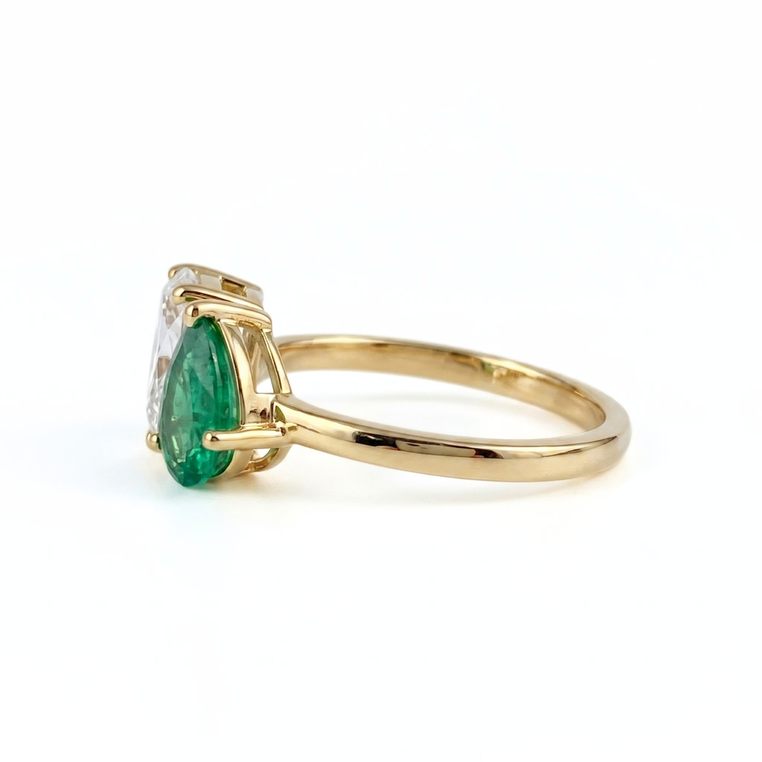 Two-Stone Toi et Moi Pear and Octagon Emerald, Ruby, Sapphire and Lab Diamond 14K Yellow Gold Ring