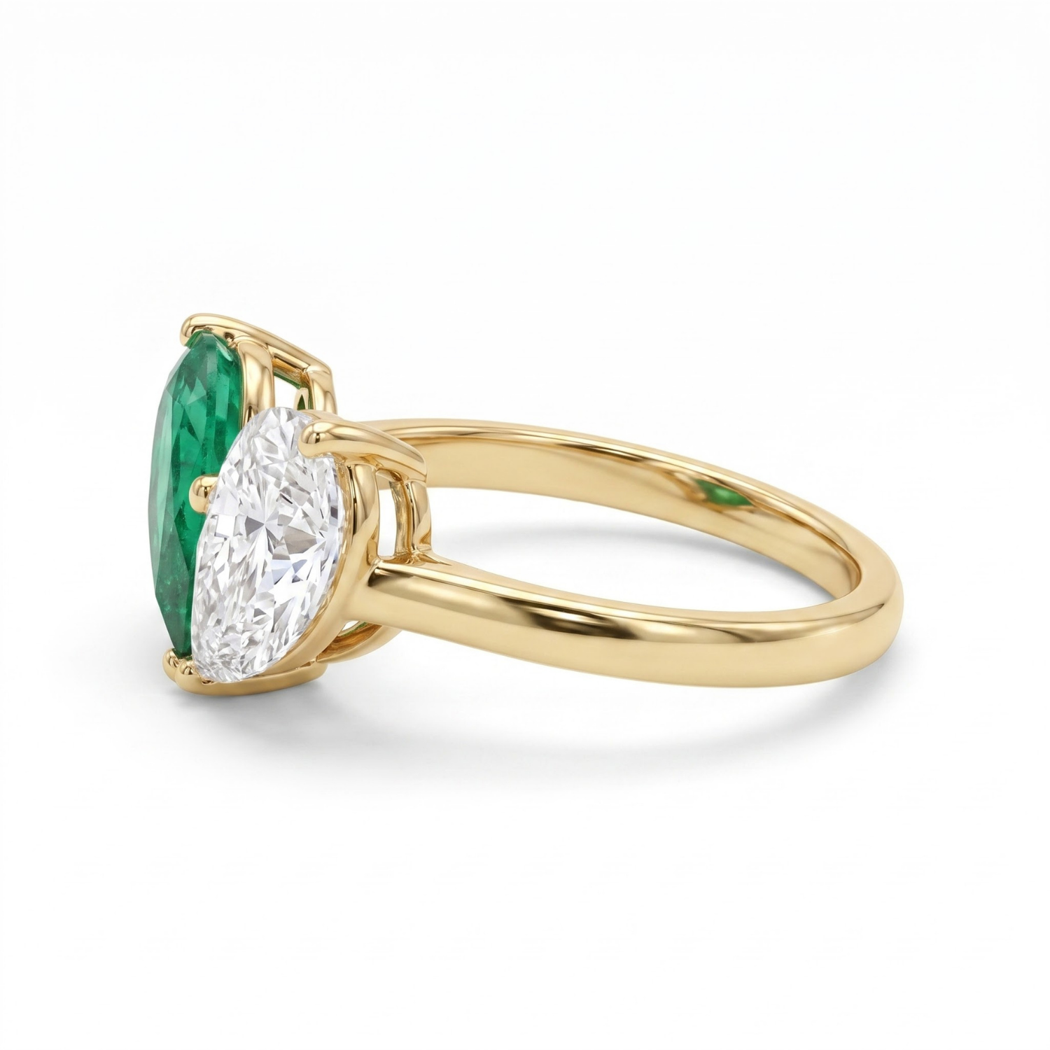 Toi et Moi Pear Shaped Emerald, Ruby, Sapphire and Lab Grown Diamond 14K Yellow Gold Two stone Ring