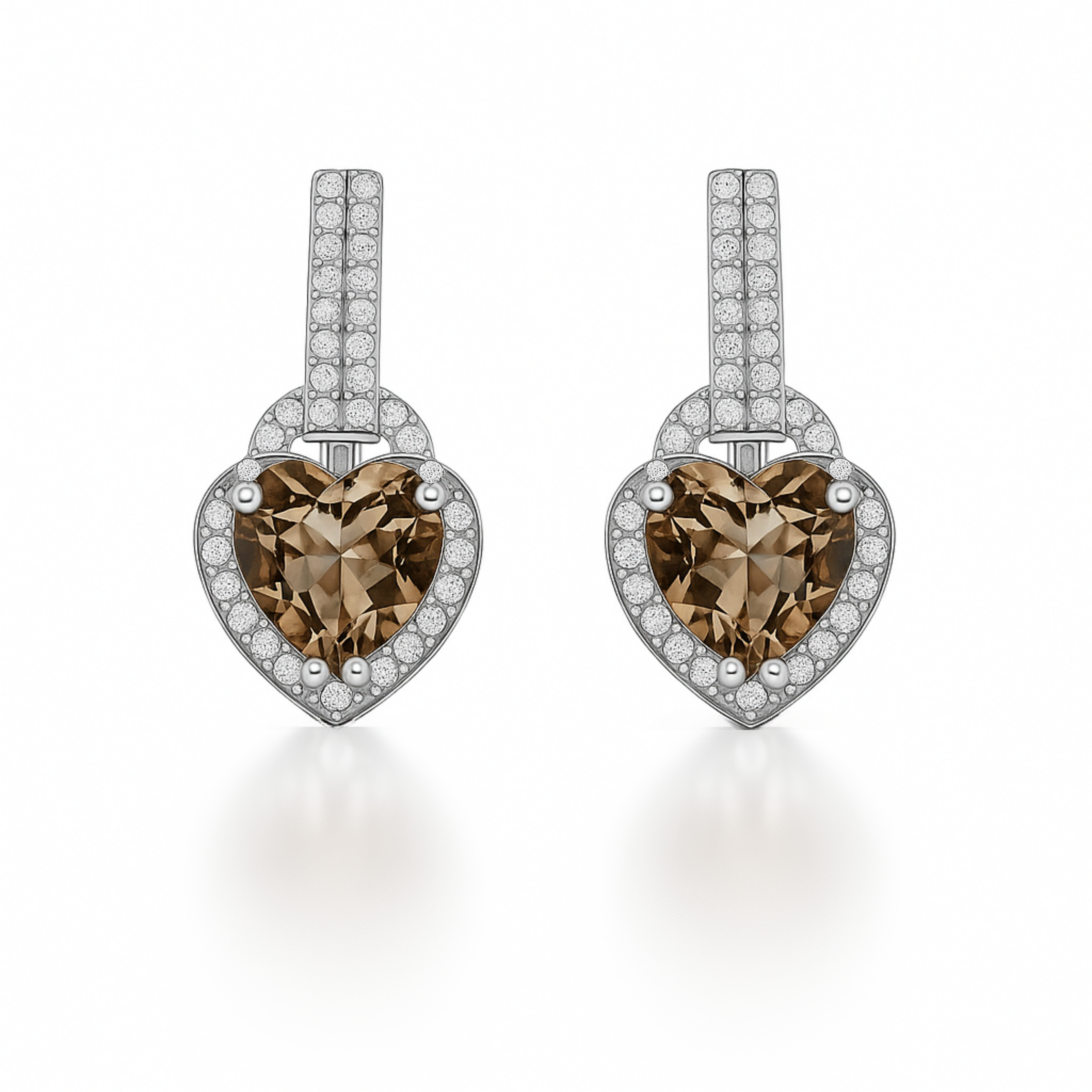 Natural Brown Quartz Heart Sterling Silver Earrings