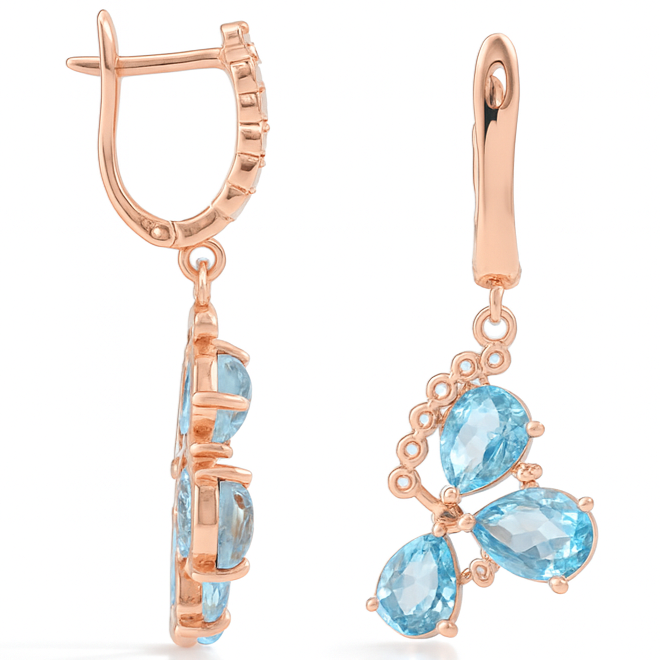 Natural Sky Blue Topaz Flower Drop Earrings