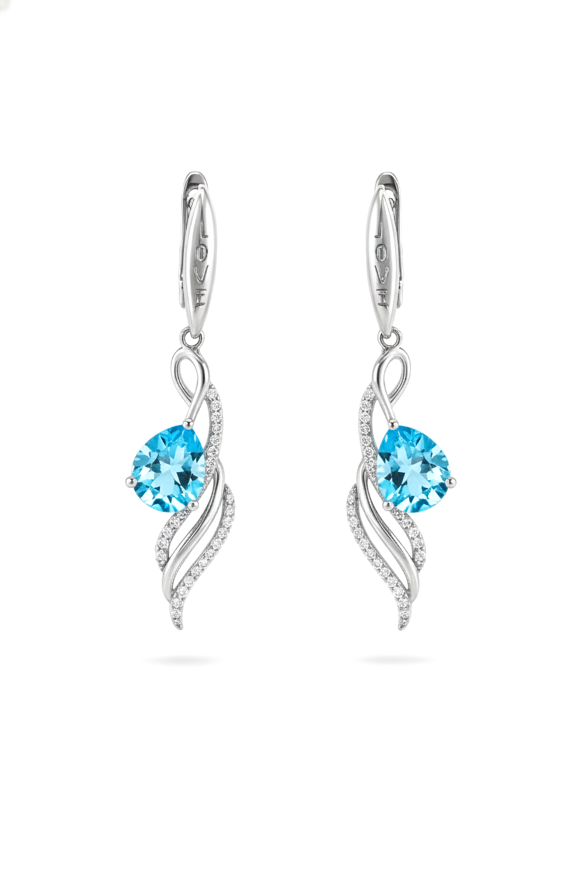 Natural Sky Blue Topaz Earrings Sterling Silver