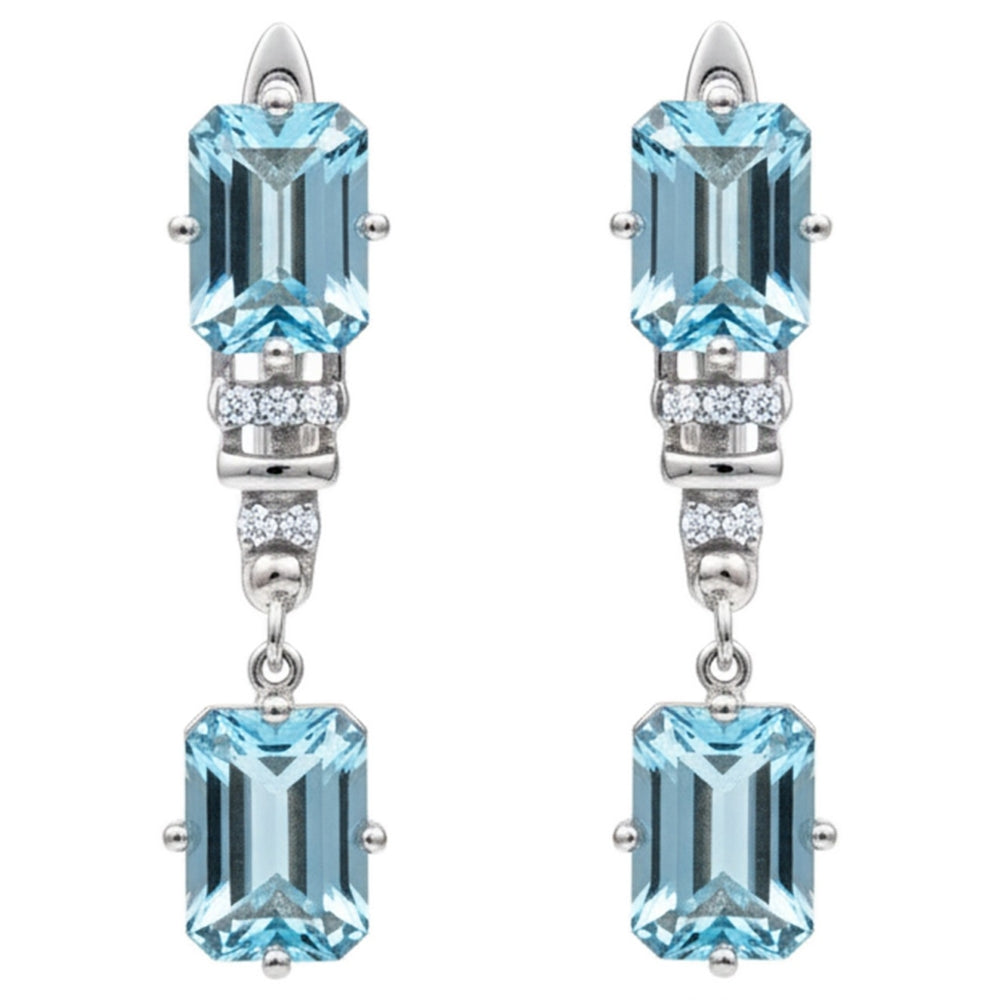 Natural Sky Blue Topaz & White Topaz Sterling Silver Earrings