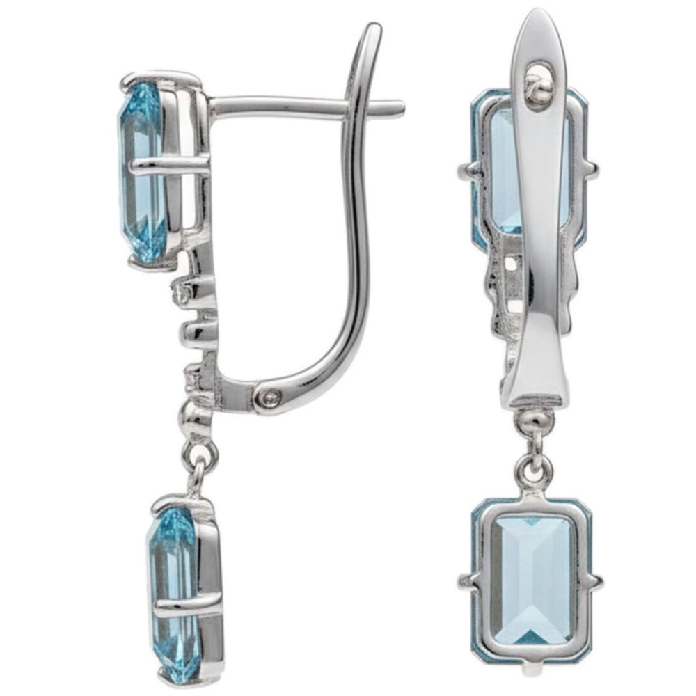 Natural Sky Blue Topaz & White Topaz Sterling Silver Earrings