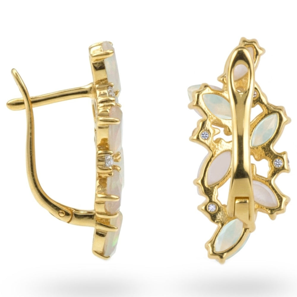 Natural Aqua Chalcedony and White Moonstone Silver Cluster Earrings