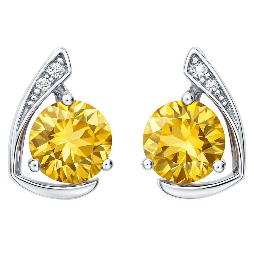 Natural Citrine & White Topaz Sterling Silver Earrings