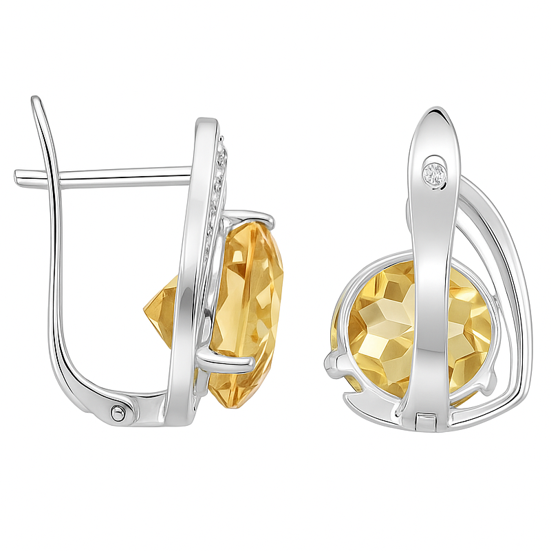Natural Citrine & White Topaz Sterling Silver Earrings