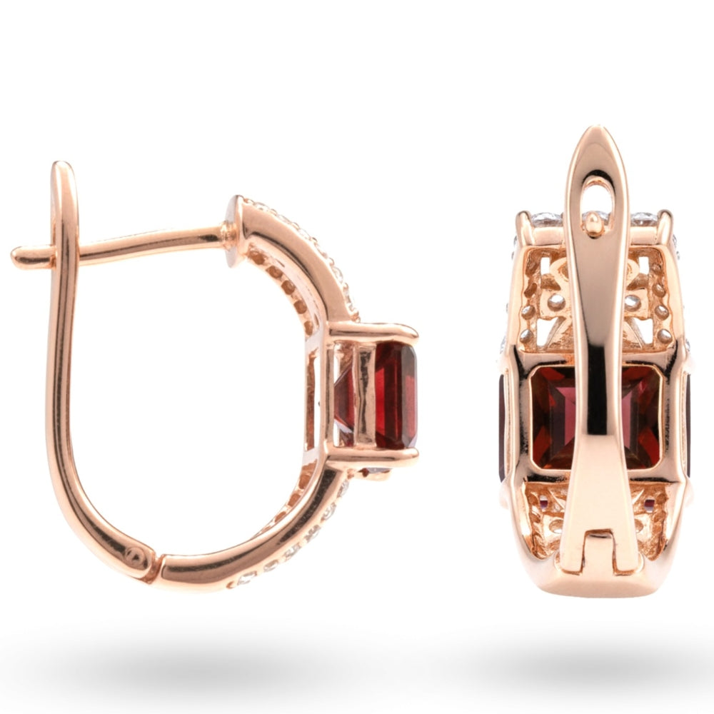 Natural Red Garnet Silver Hoop Earrings