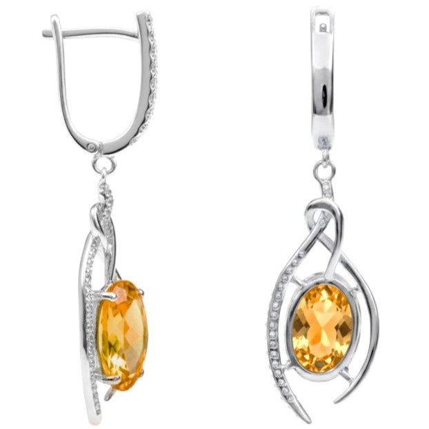 Natural Citrine & White Topaz Sterling Silver Earrings