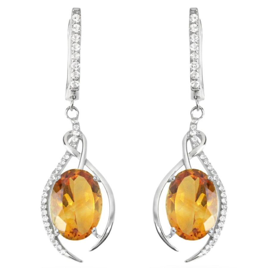 Natural Citrine & White Topaz Sterling Silver Earrings Fine Color Jewels